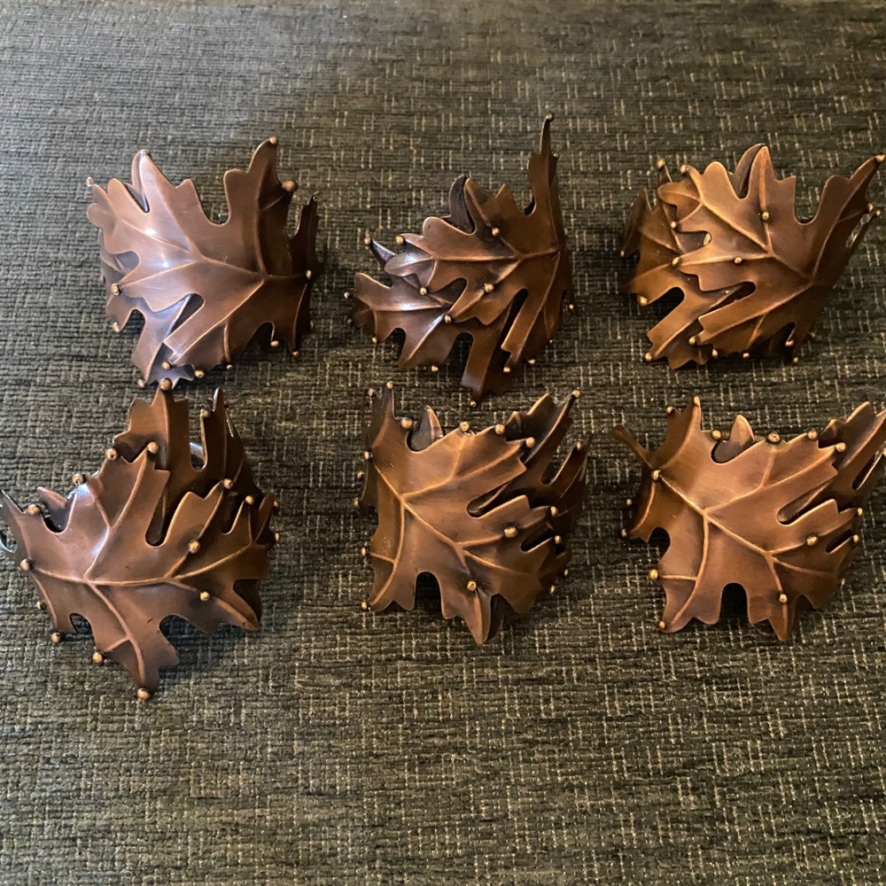 Unbranded Napkin Rings Set of 6 Copper Tone Excellent Harvest Oak‎ Leaf